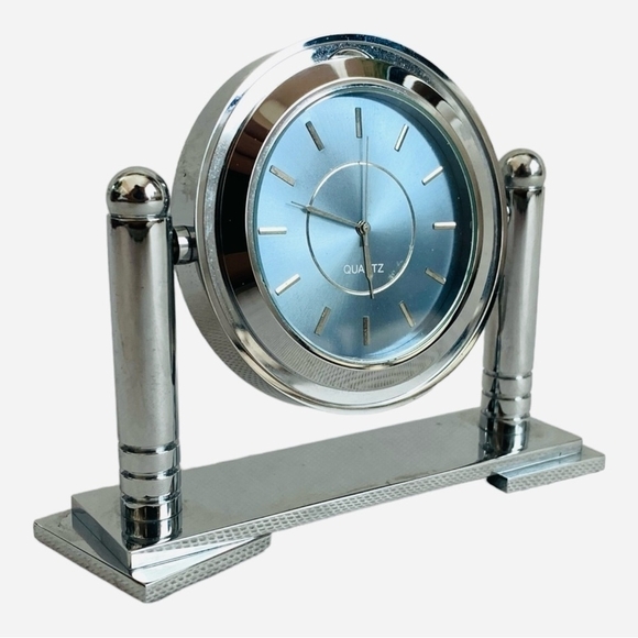 IBM Clock Chrome Swivel Desk Clock Blue Dial Clock Quartz Clock Gift - Picture 3 of 5